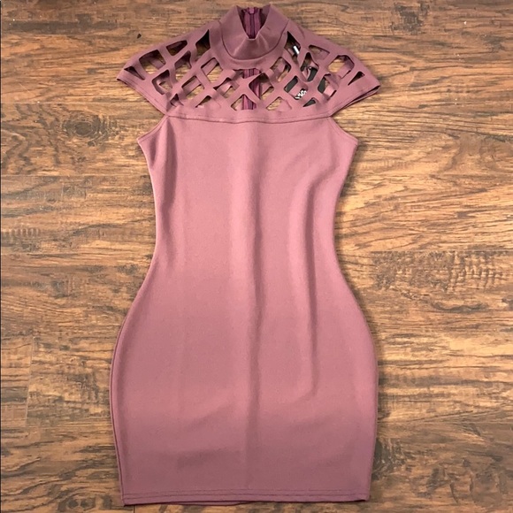 Purple caged top bodycon mini dress - Picture 4 of 4